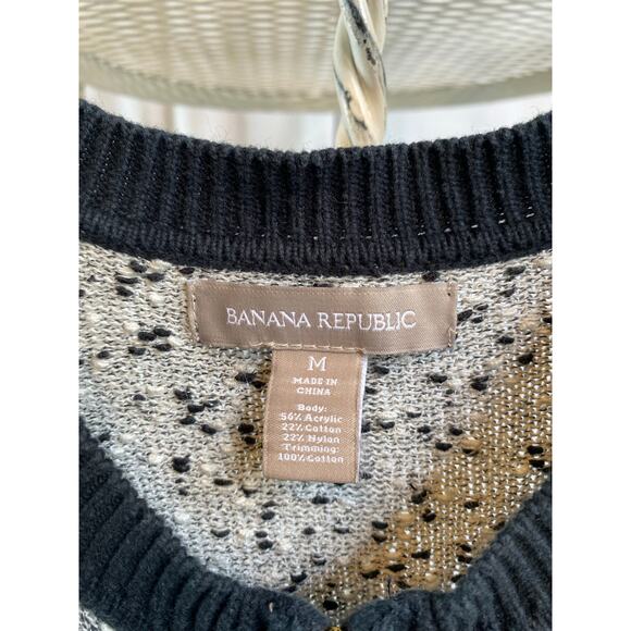 Banana Republic Sweater Tweed Black Fitted Cardigan Zip Front Nubby Two Tone Med - Picture 2 of 10